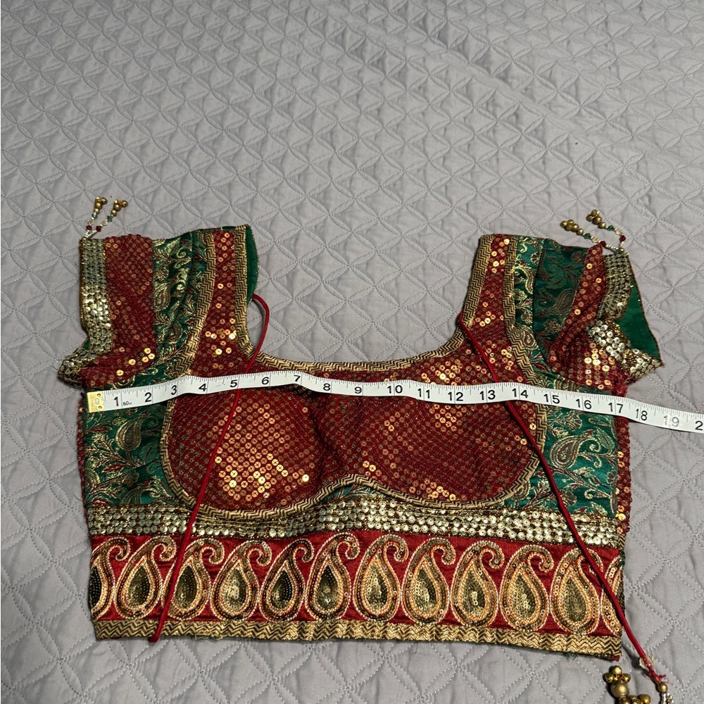 Elegant Red and Green Embellished Women's Top